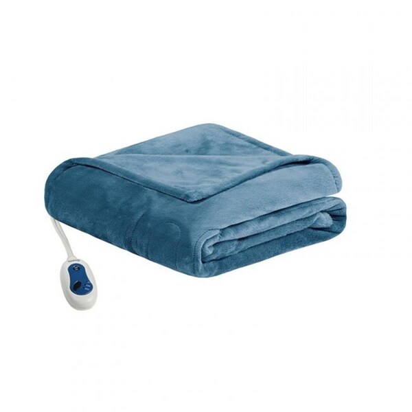 Beautyrest 60 x 70 in. Heated Plush Throw Sapphire Blue BR540664 Zoro